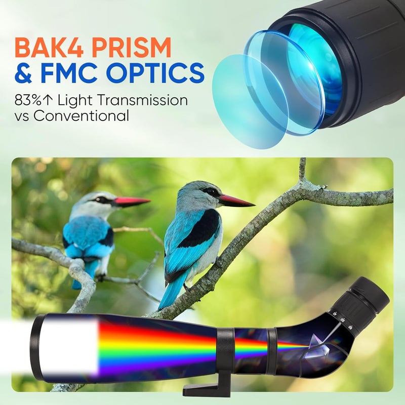 Yee Spotting Scope for Hunting, Target Shooting, Bird Watching, 60/80mm HD Spotter Scope with Tripod, Fully Multi-Coated Optics BAK4 IPX5 Waterproof for Wildlife Viewing with Phone Adapter, Carrying Bag - Image 3